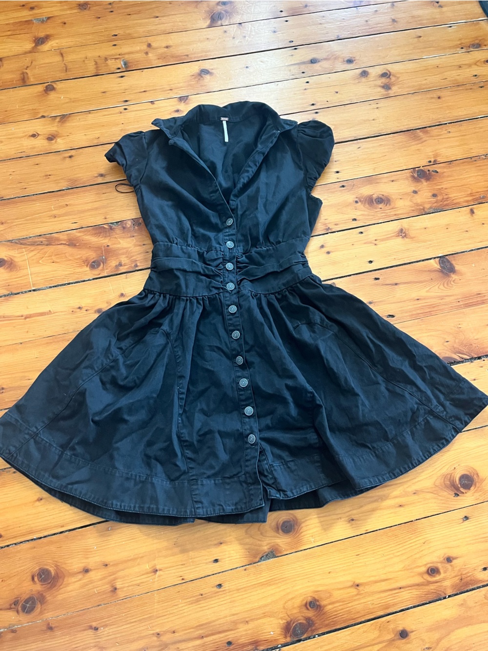 Free People 100% cotton black cap sleeve dress